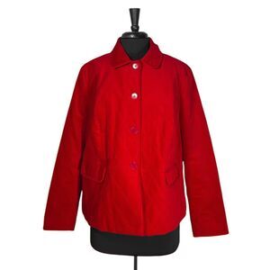 Talbots Womens Coat Red Velvet Quilted Stretch Button Holiday Career Jacket 18WP